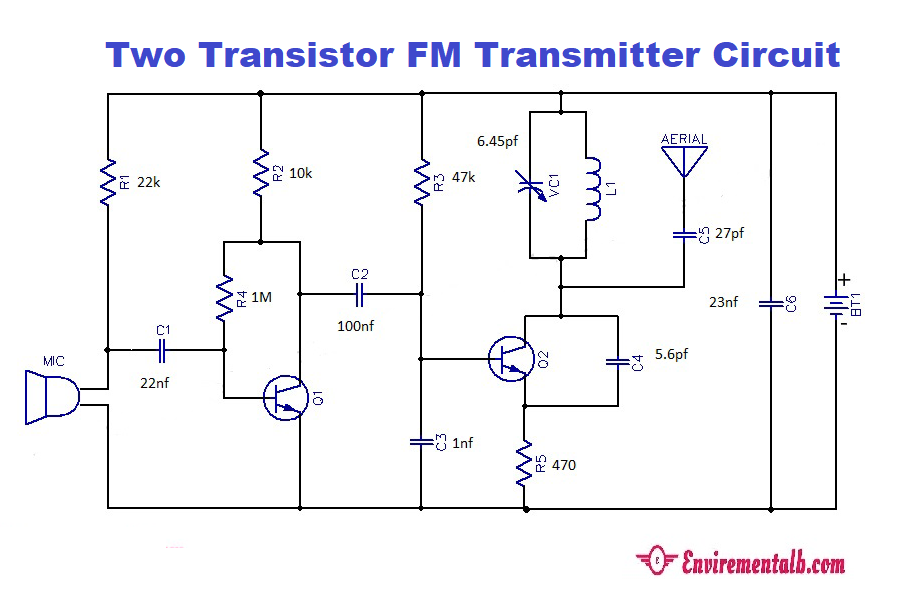Two transistor FM transmitter circuit diagram